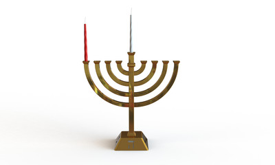 Hanuka menorah and candles isolated on white