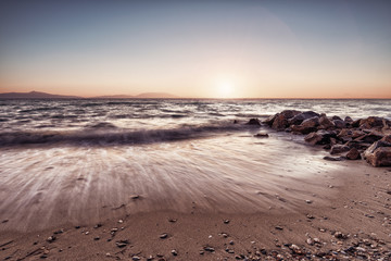 Sunset over the sea. Beautifull sunset over the Aegean sea, Peninsula Kassandra, Halkidiki, Greece. 