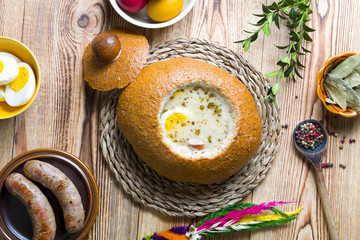 Easter borscht white on a wooden background