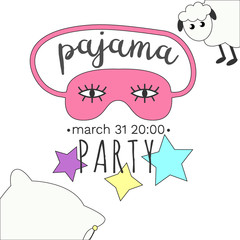 Girly Pajama Party Invitation in bright colors. Template Inviting For The Slumber Pyjama Overnight Sleepover Card.