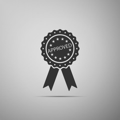 Approved or certified medal badge with ribbons icon isolated on grey background. Approved seal stamp sign. Flat design. Vector Illustration
