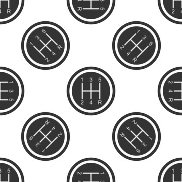 Gear shifter icon seamless pattern on white background. Transmission icon. Flat design. Vector Illustration