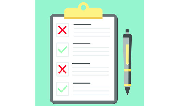 Clipboard with green check marks and reel