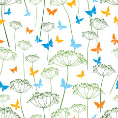 Pattern of butterflies and umbellate plants