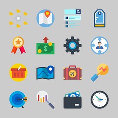 Icons about Commerce with suitcase, money, quality, settings, target and tag