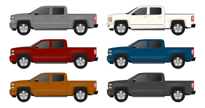 Off-road car on white background. Image of a brown pickup truck in realistic style. Vector illustration	