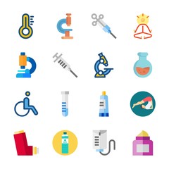 icon Medical with mystical, yoga, microscope, syringe and drob counter