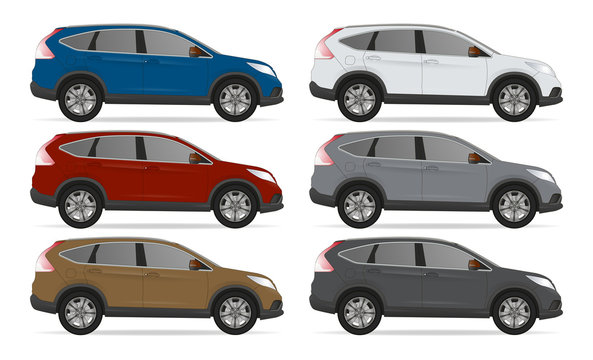 Set of different color car, realistic car models	