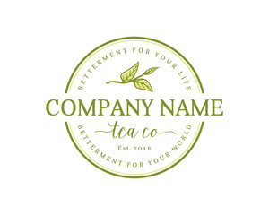 Line Art Leaf of the Tea Sign Symbol Vintage Circle  Logo Company Vector