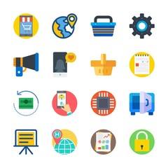 icon Digital Marketing with microchip, note, safebox, money and stats