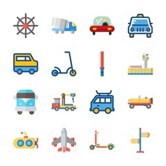 icon Transportation with truck, scooter, airplane, airport and car