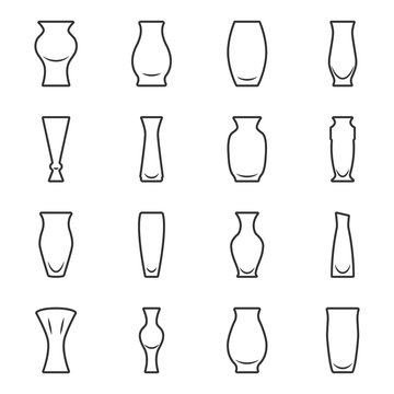 Set of black icons - vases for flowers on a white background. Vector.