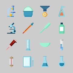 Icons about Laboratory with funnel, microscope, crucible, watch glass, cylinder and jar