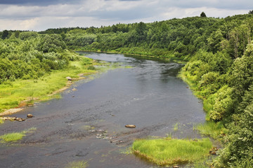 Fototapeta na wymiar Voloshka river near Lazarevskaya village. Kargopolsky district. Arkhangelsk oblast. Russia