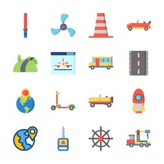 icon Transportation with road, crane, truck, rudder and car