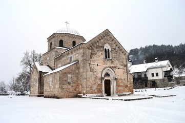 Orthodox monastery in the snow
