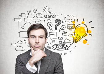 Thoughtful dark haired man, business idea