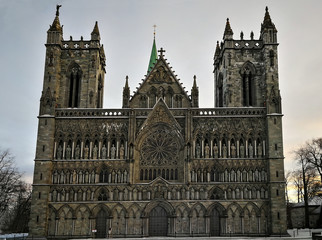 Fototapeta premium Nidarosdomen, Nidaros Cathedral in Trondheim, Norway (winter time)