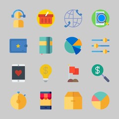 Icons about Business with smartphone, idea, wallet, stopwatch, pie chart and search