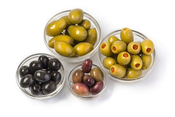black, green, red olives isolated
