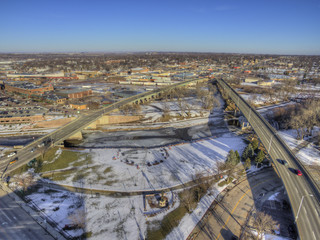 Downtown Sioux Falls Skyline in South Dakota During Winter