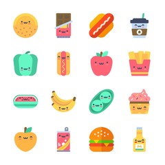 icon Food with apple, peach, cupcake, hamburger and hot dog