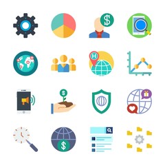 icon Marketing with shield, settings, salesman, line graph and smartphone