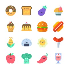 icon Food with ice cream, corn, onigiri, hamburger and broccoli