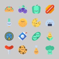 Fototapeta premium Icons about Food with grapes, taco, soda, pizza, cheese and chicken leg