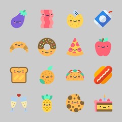 Icons about Food with toast, cookie, hot dog, fortune cookie, donut and eggplant