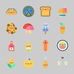 Icons about Food with popsicle, fortune cookie, mustard, pizza, cupcake and taco
