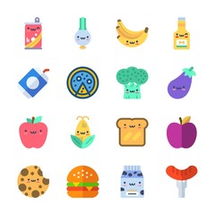 icon Food with cookie, hot dog, hamburger, soda and bananas