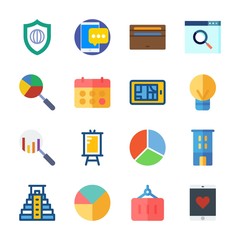 icon Business with search, presentation, idea, building and pyramid