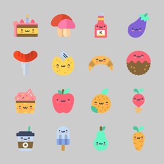 Icons about Food with carrot, coffee cup, hot dog, cupcake, cake and croissant