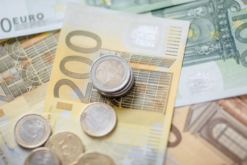 Different Euro banknotes from 5 to 500 Euro