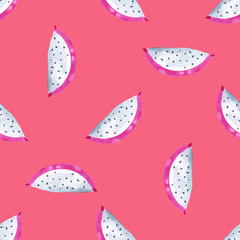 Watercolor pitaya. Hand painted seamless pattern with exotic fruits. Seamless background