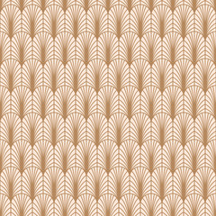 Art deco rose gold line geometric style seamless vector pattern. Abstract peacock feather elegant background.