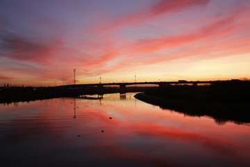 River Tees and A19 flyover sunset