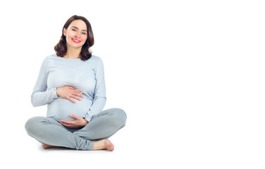 Pregnant woman touching her belly. Healthy pregnancy concept. Pregnant middle aged gravid woman...