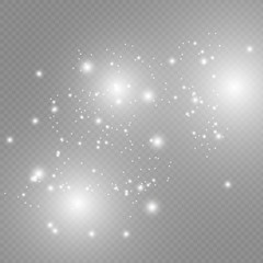 White sparks glitter special light effect. Vector sparkles on transparent background. Sparkling magic dust particles.