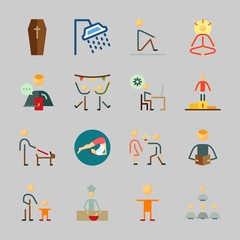 Icons about Human with child, reader, yoga, shower, male and programmer