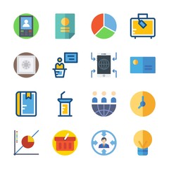 icon Business with line graph, shopping basket, smartphone, business card and target