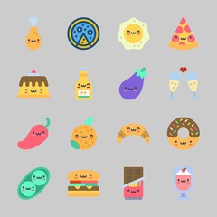 Icons about Food with pizza, mustard, chocolate, chicken leg, croissant and chili pepper