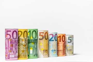 Different Euro banknotes from 5 to 500 Euro