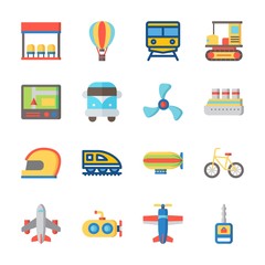 icon Transportation with van, zeppelin, helmet, plane and submarine