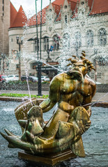 Saint Louis, MO USA - 04/24/2015 - Saint Louis Aloe Plaza Fountain Detail and Union Station

