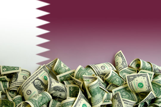 Qatar flag with US Dollars