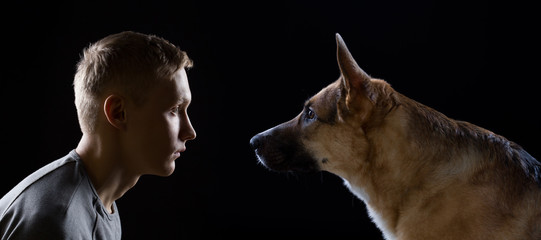 Friendship of man and shepherd dog