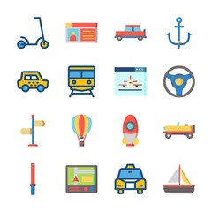 icon Transportation with taxi, driving license, train, rocket and anchor