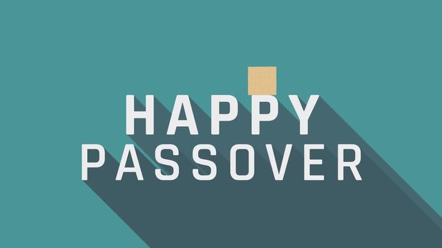 Passover holiday greeting animation with matzah icon and english text "Happy Passover". flat design loop.